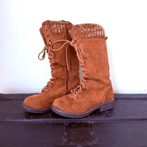 American Eagle Women's Faux Leather Orange Knit Top Lace Up Boots Size 13 1/2 - Picture 5 of 7